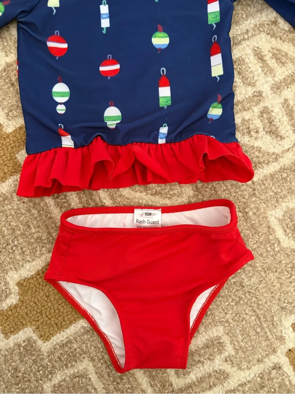 Girls' Navy Blue and Red Long-Sleeve Rashguard Two-Piece Swim Set